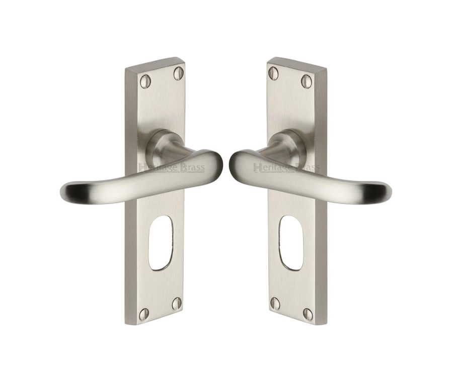 Heritage Brass Satin Nickel Windsor Door Handle on Plate - Oval Profile