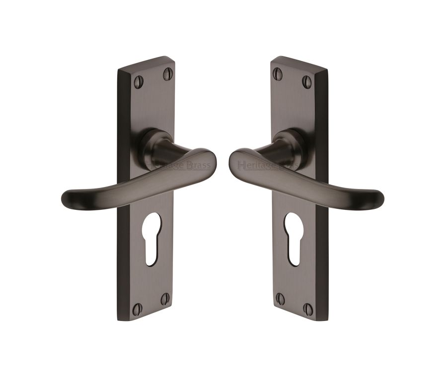 Heritage Brass Matt Bronze Windsor Door Handle on Plate - Euro Profile