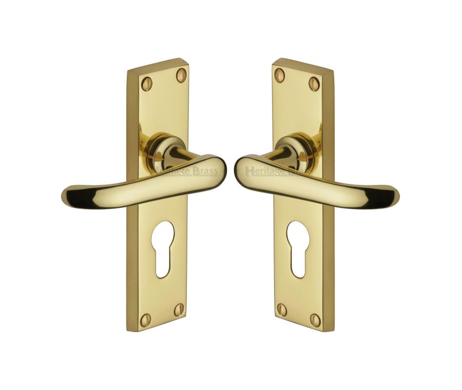 Heritage Brass Polished Brass Windsor Door Handle on Plate - Euro Profile