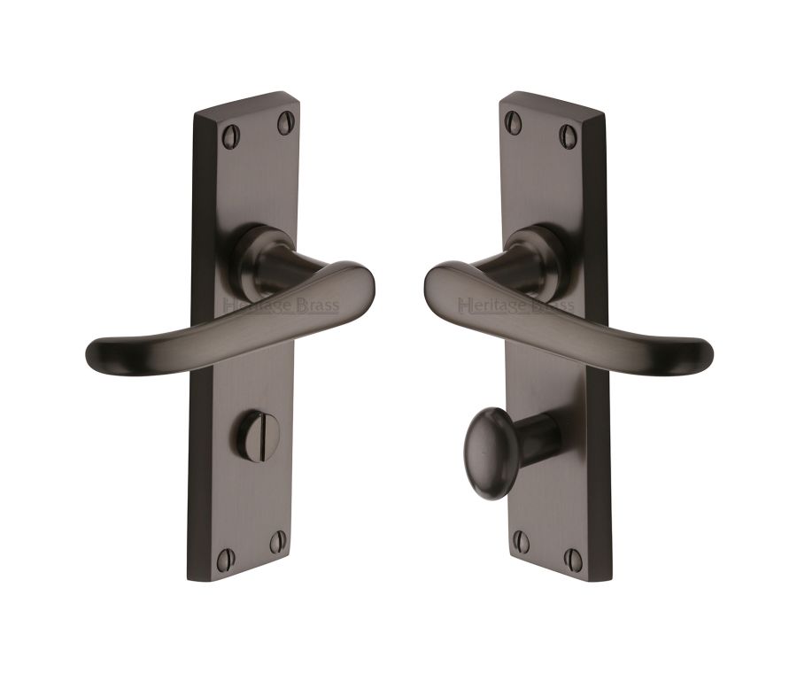 Heritage Brass Matt Bronze Windsor Door Handle on Plate - Bathroom Set