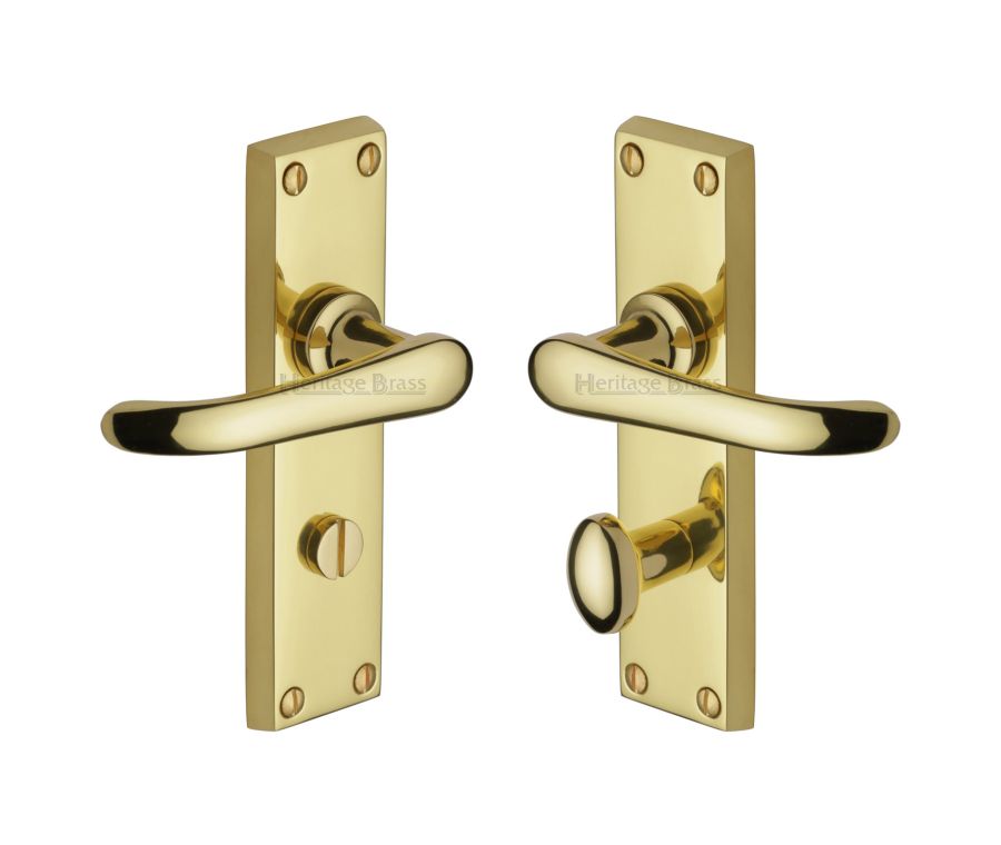 Heritage Brass Polished Brass Windsor Door Handle on Plate - Bathroom Set
