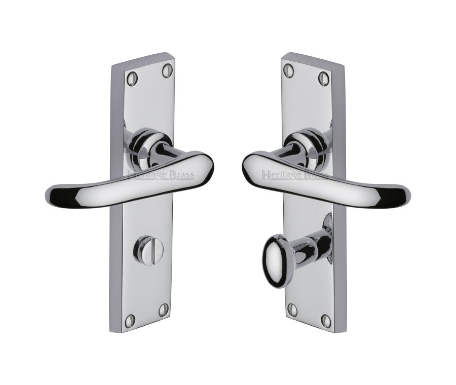 Heritage Brass Polished Chrome Windsor Door Handle on Plate - Bathroom Set