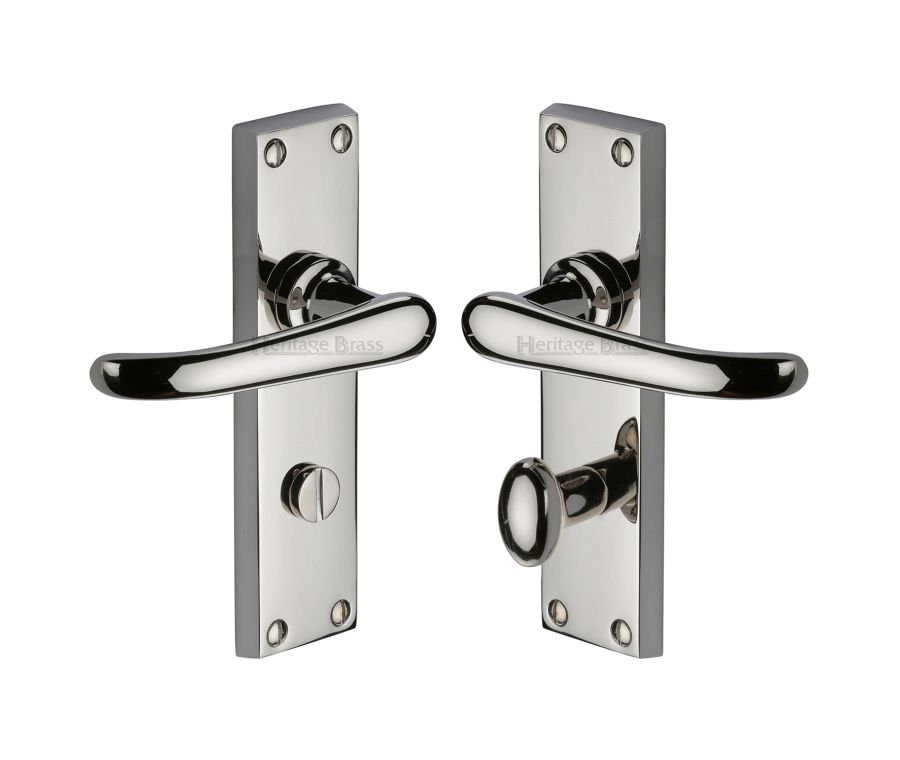 Heritage Brass Polished Nickel Finish Windsor Door Handle on Plate - Bathroom Set
