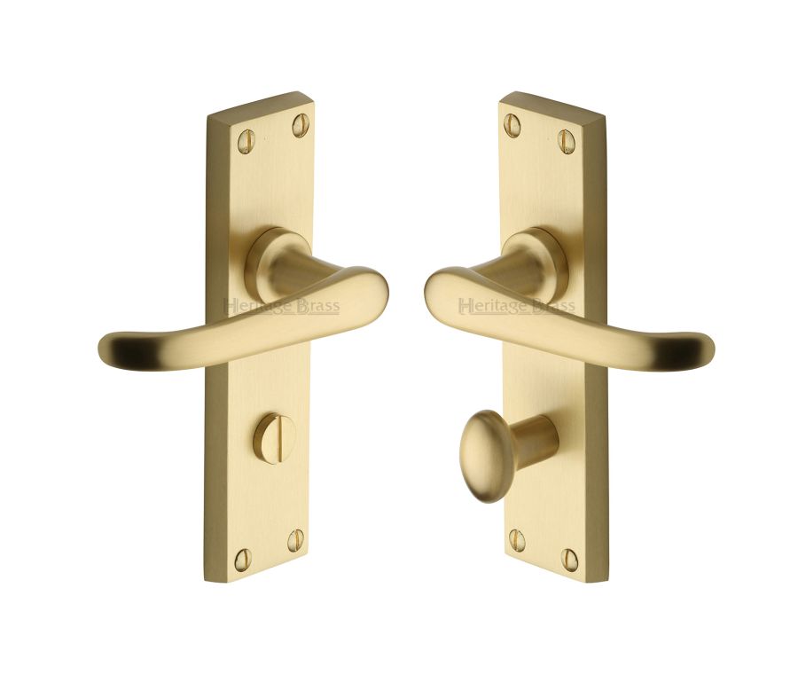 Heritage Brass Satin Brass Windsor Door Handle on Plate - Bathroom Set