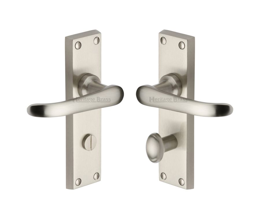 Heritage Brass Satin Nickel Windsor Door Handle on Plate - Bathroom Set