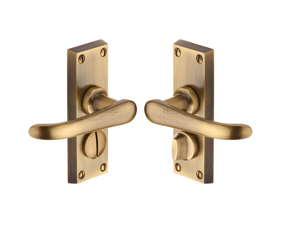Heritage Brass Antique Brass Windsor Short Door Handle on Plate - Bathroom Set