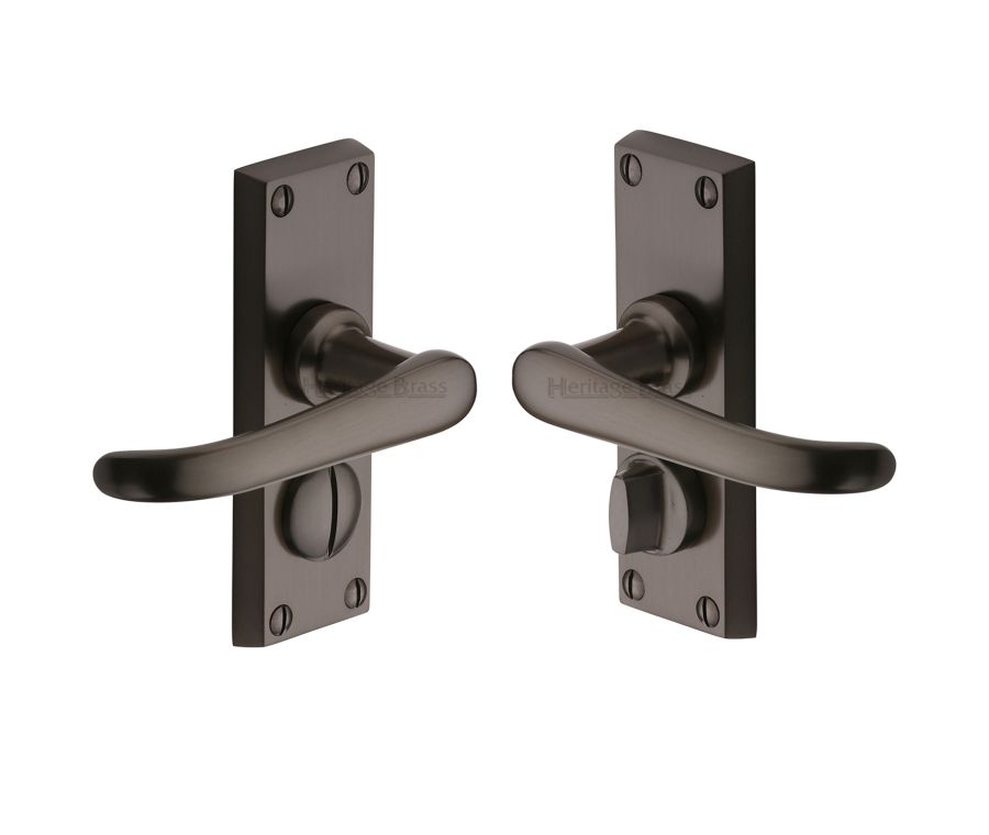 Heritage Brass Matt Bronze Windsor Short Door Handle on Plate - Bathroom Set