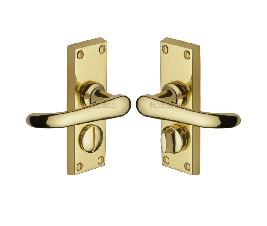 Heritage Brass Polished Brass Windsor Short Door Handle on Plate - Bathroom Set
