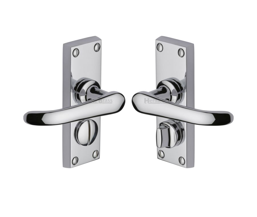 Heritage Brass Polished Chrome Windsor Short Door Handle on Plate - Bathroom Set