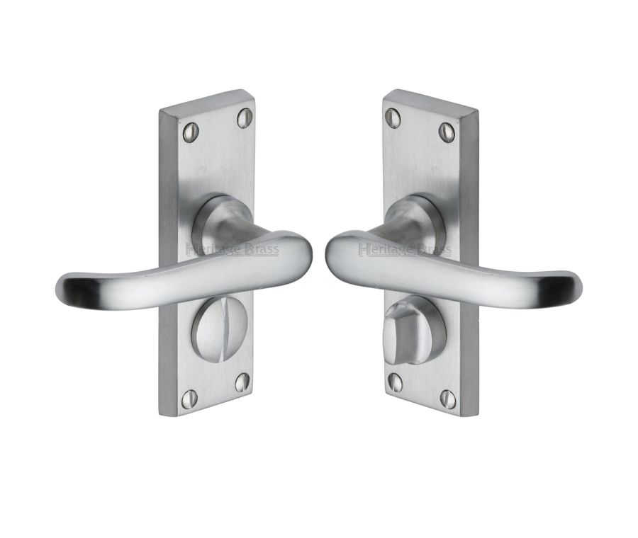 Heritage Brass Satin Chrome Windsor Short Door Handle on Plate - Bathroom Set