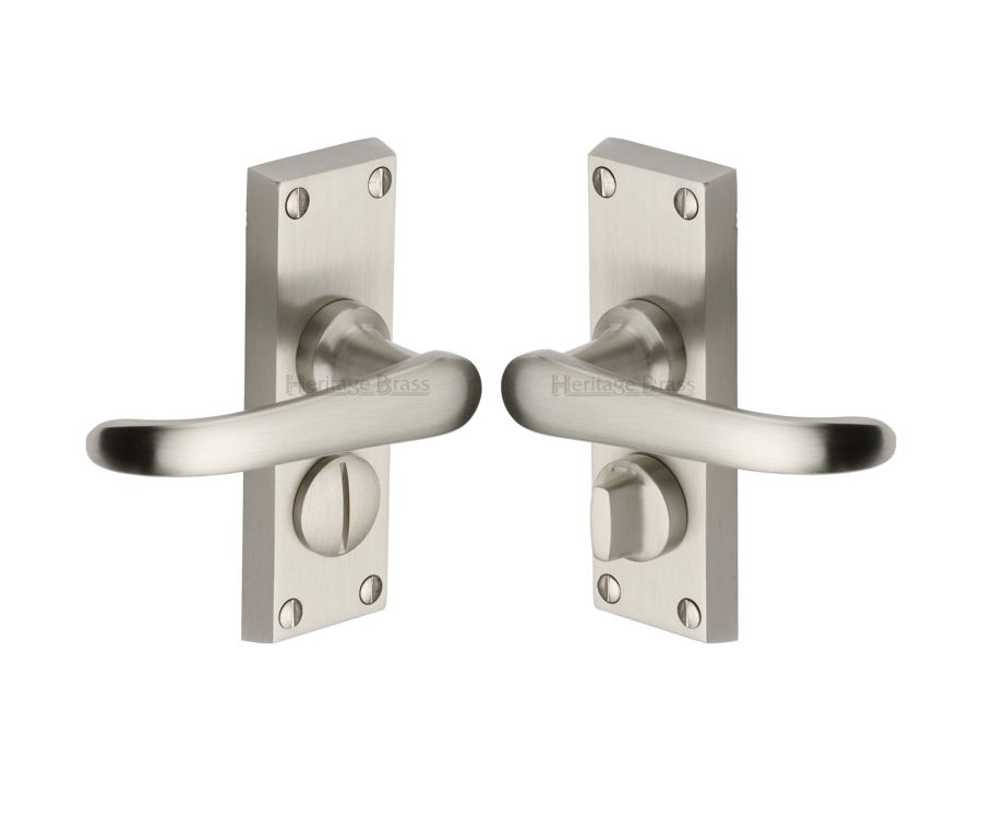 Heritage Brass Satin Nickel Windsor Short Door Handle on Plate - Bathroom Set