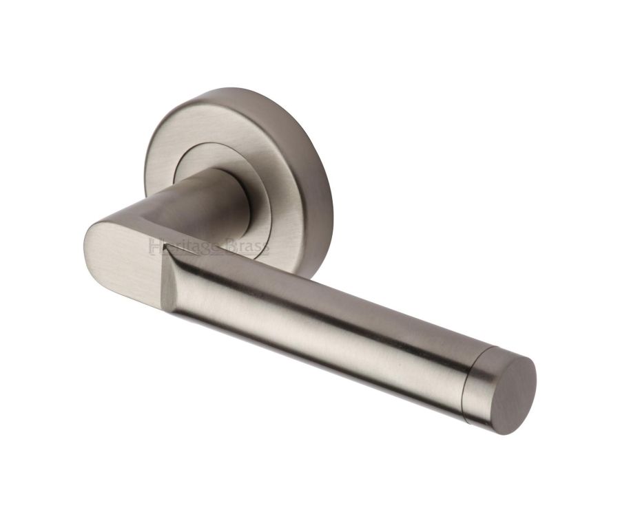 Satin Nickel Celia Door Handle on Round Rose
