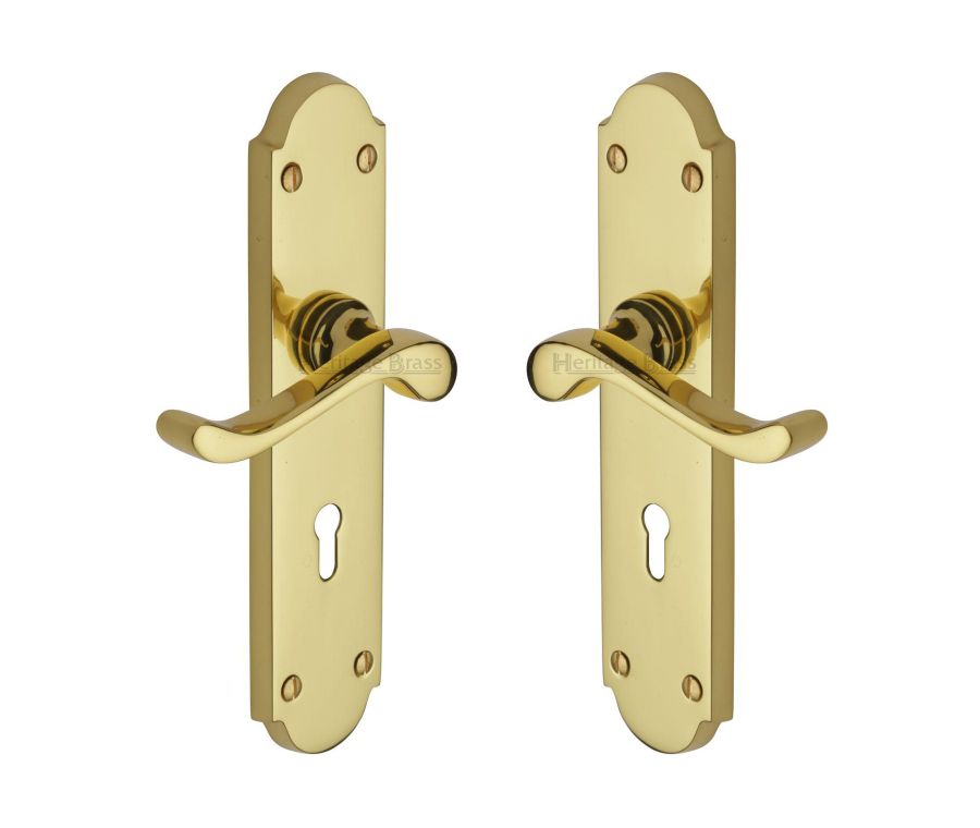 Heritage Brass Polished Brass Savoy Long Door Handle on Plate - Lever Lock