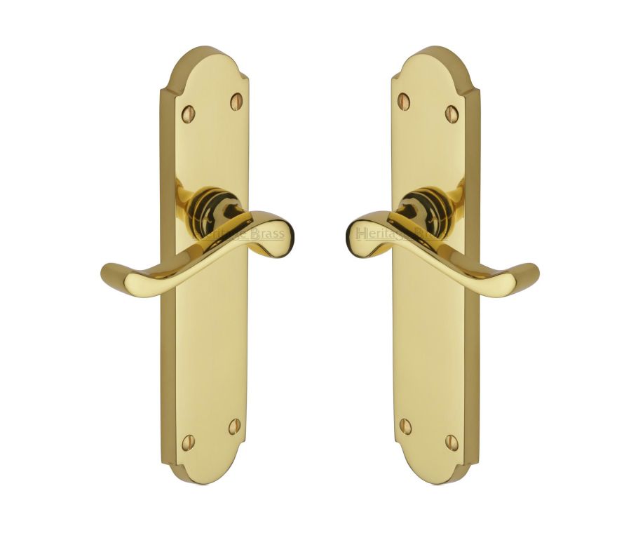Heritage Brass Polished Brass Savoy Long Door Handle on Plate - Lever Latch