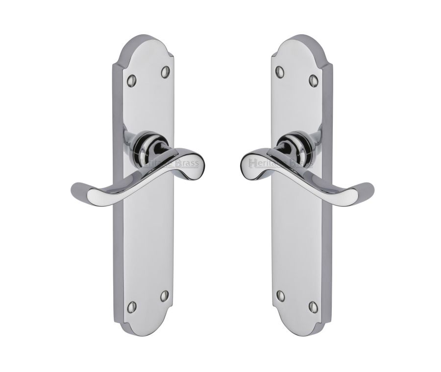 Heritage Brass Polished Chrome Savoy Long Door Handle on Plate - Lever Latch