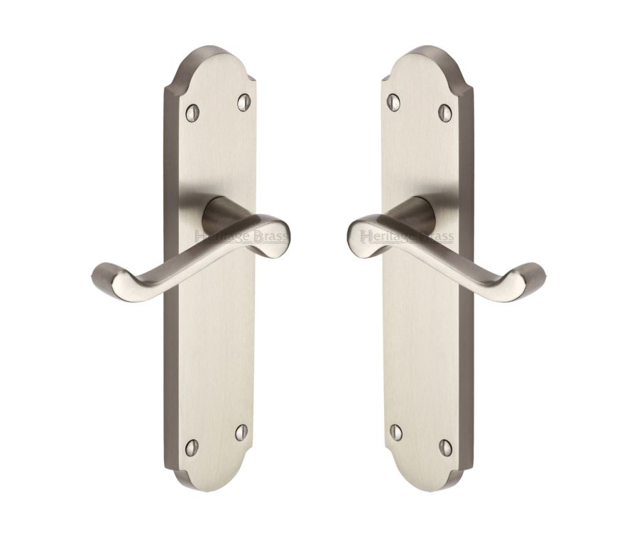 Heritage Brass Satin Chrome Savoy Long Door Handle on Plate - Lever Latch