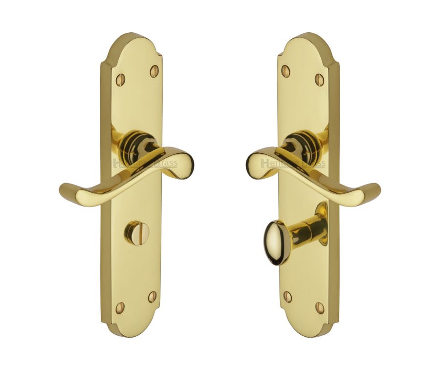 Heritage Brass Polished Brass Savoy Long Door Handle on Plate - Bathroom Set