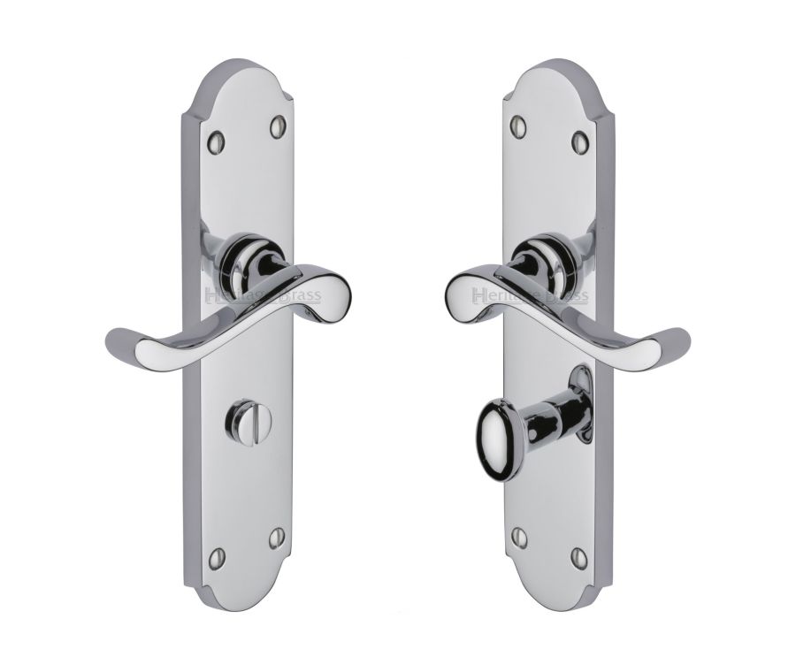 Heritage Brass Polished Chrome Savoy Long Door Handle on Plate - Bathroom Set
