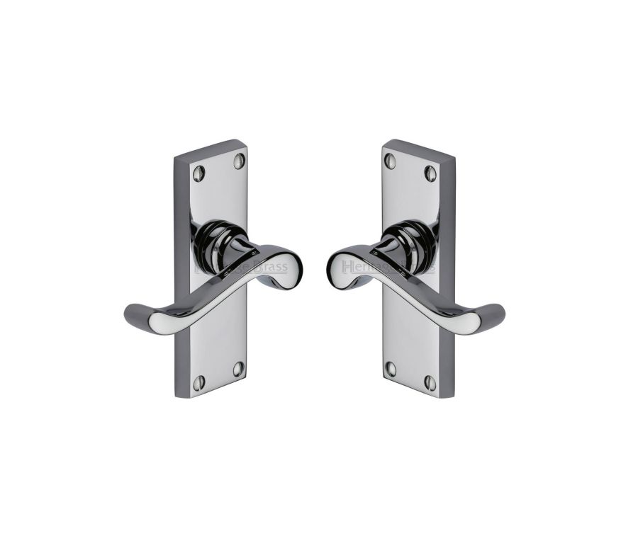 Heritage Brass Polished Chrome Bedford Short Door Handle on Plate - Lever Latch