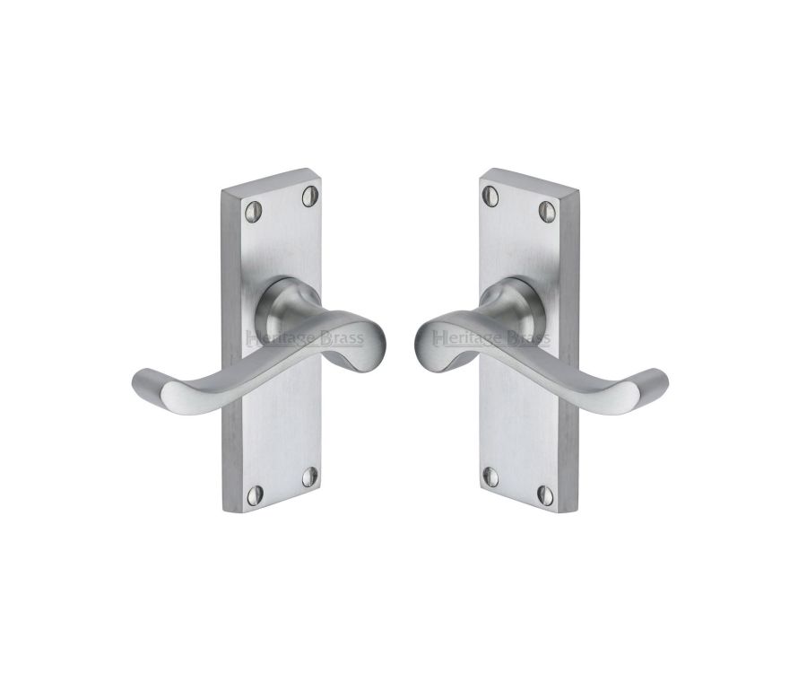 Heritage Brass Satin Chrome Bedford Short Door Handle on Plate - Lever Latch