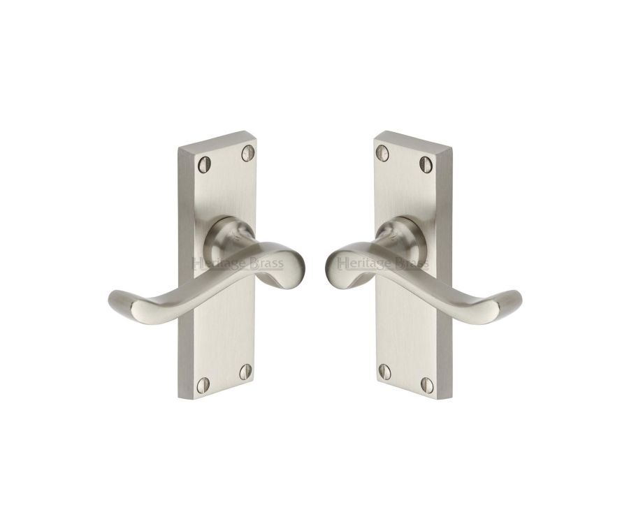 Heritage Brass Satin Nickel Bedford Short Door Handle on Plate - Lever Latch