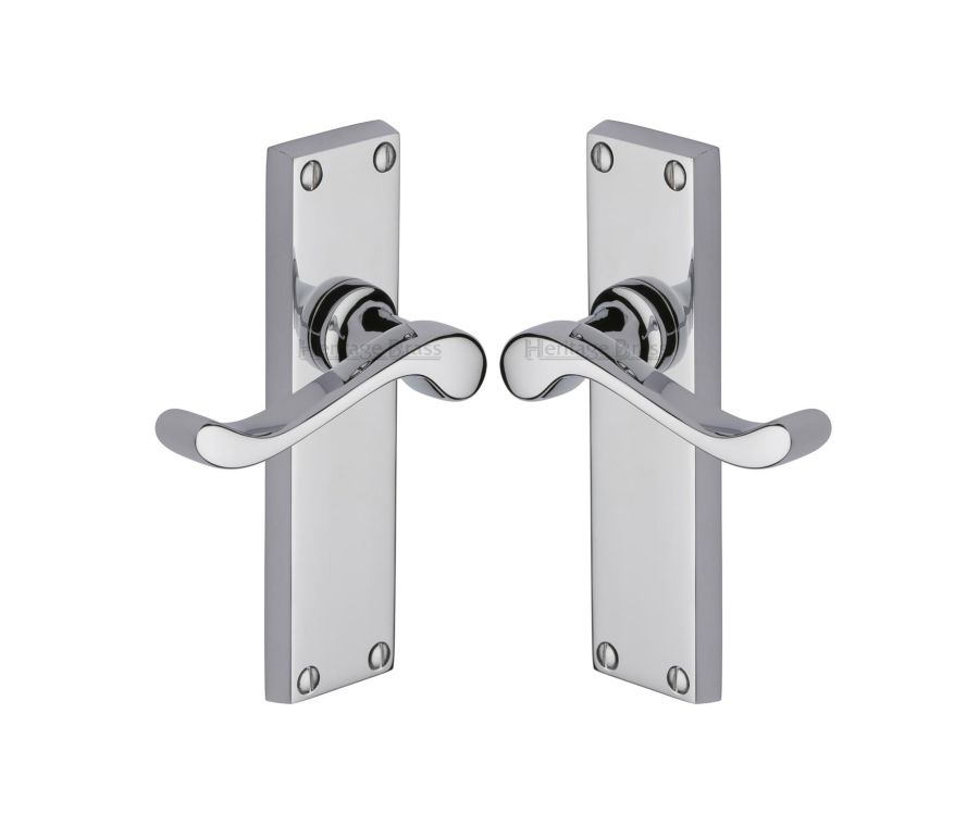 Heritage Brass Polished Chrome Bedford Door Handle on Plate - Lever Latch