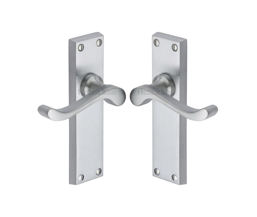 Heritage Brass Satin Chrome Bedford Door Handle on Plate - Lever Latch