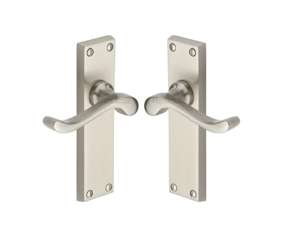 Heritage Brass Satin Nickel Bedford Door Handle on Plate - Lever Latch