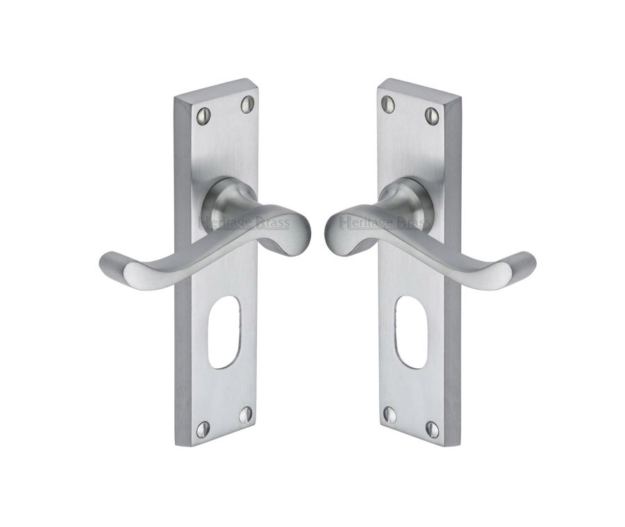 Heritage Brass Satin Chrome Bedford Door Handle on Plate - Oval Profile
