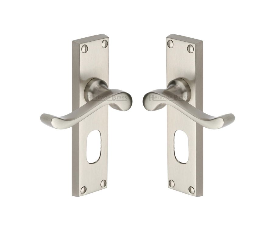 Heritage Brass Satin Nickel Bedford Door Handle on Plate - Oval Profile