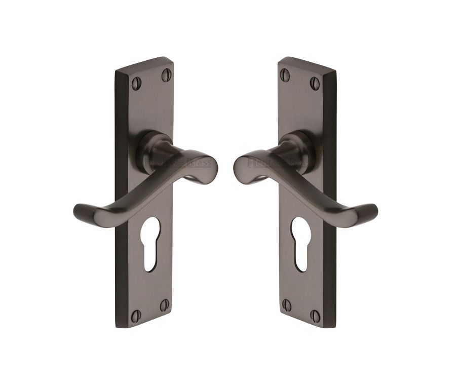 Heritage Brass Matt Bronze Bedford Door Handle on Plate - Euro Profile