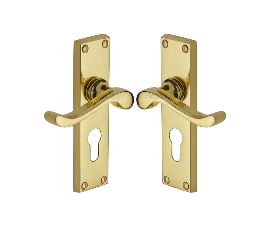 Heritage Brass Polished Brass Bedford Door Handle on Plate - Euro Profile