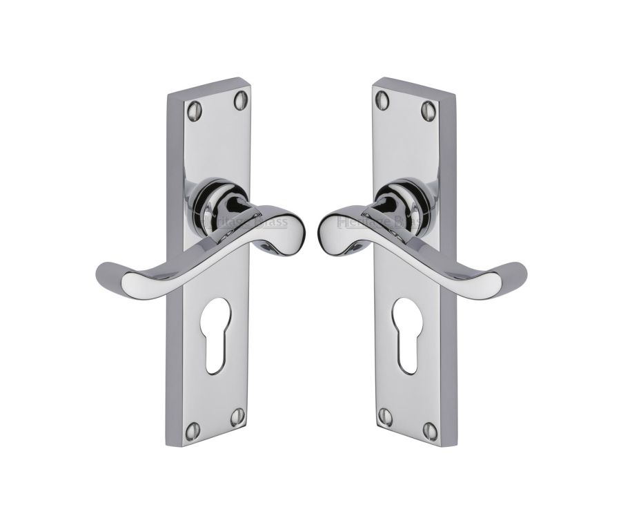 Heritage Brass Polished Chrome Bedford Door Handle on Plate - Euro Profile