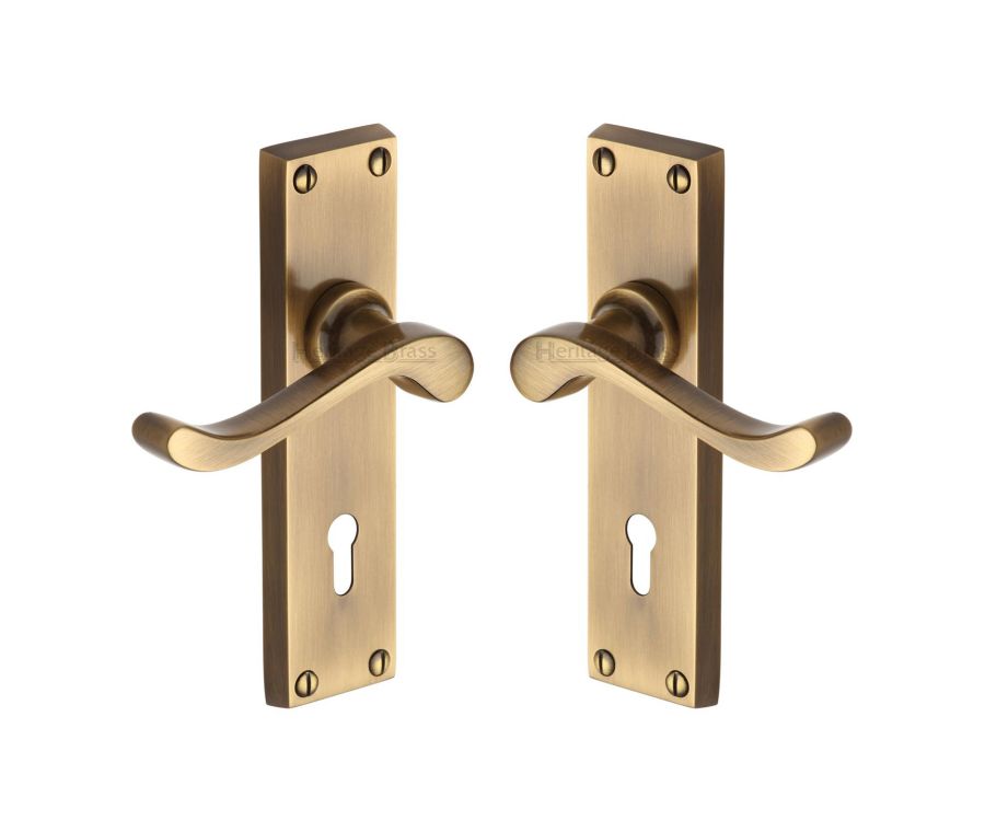 Heritage Brass Antique Brass Bedford Door Handle on Plate - Lever Lock