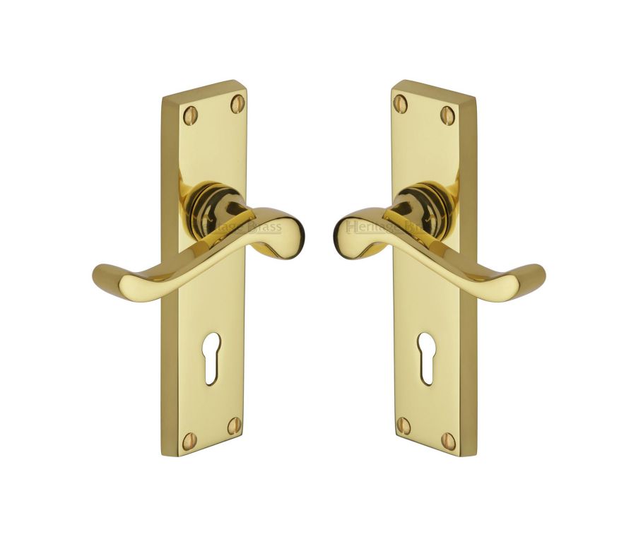 Heritage Brass Polished Brass Bedford Door Handle on Plate - Lever Lock