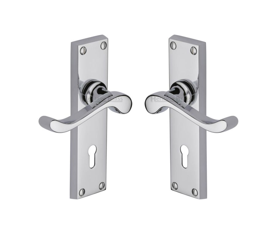 Heritage Brass Polished Chrome Bedford Door Handle on Plate - Lever Lock