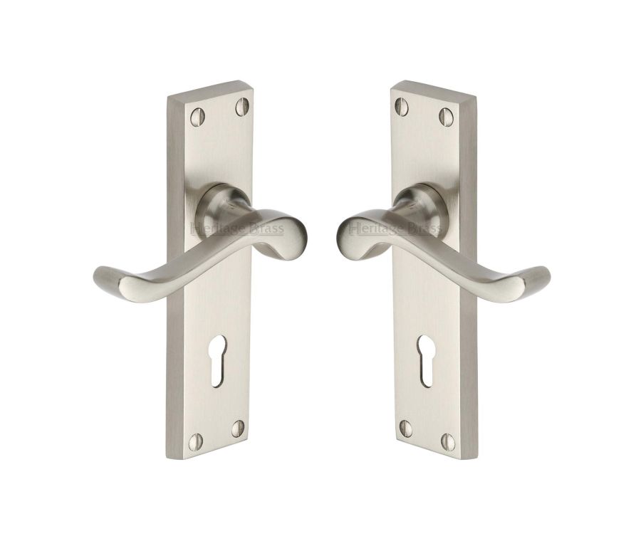 Heritage Brass Satin Nickel Bedford Door Handle on Plate - Lever Lock