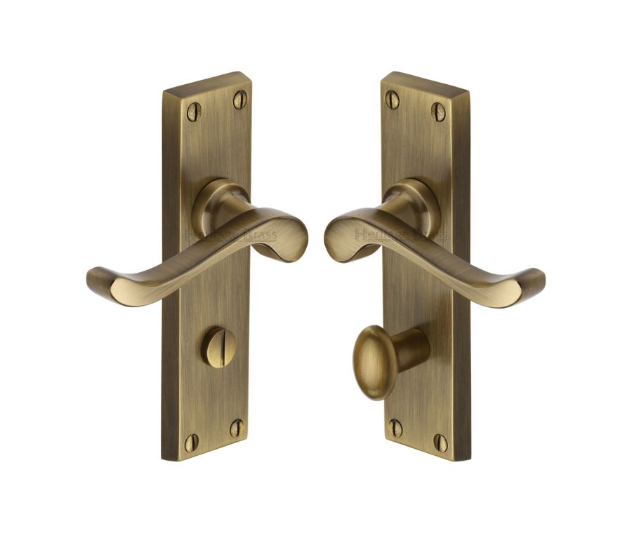 Heritage Brass Antique Brass Bedford Door Handle on Plate - Bathroom Set