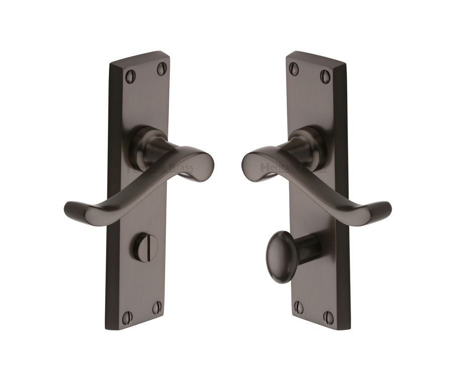 Heritage Brass Matt Bronze Bedford Door Handle on Plate - Bathroom Set