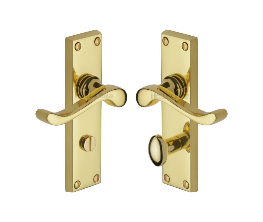 Heritage Brass Polished Brass Bedford Door Handle on Plate - Bathroom Set