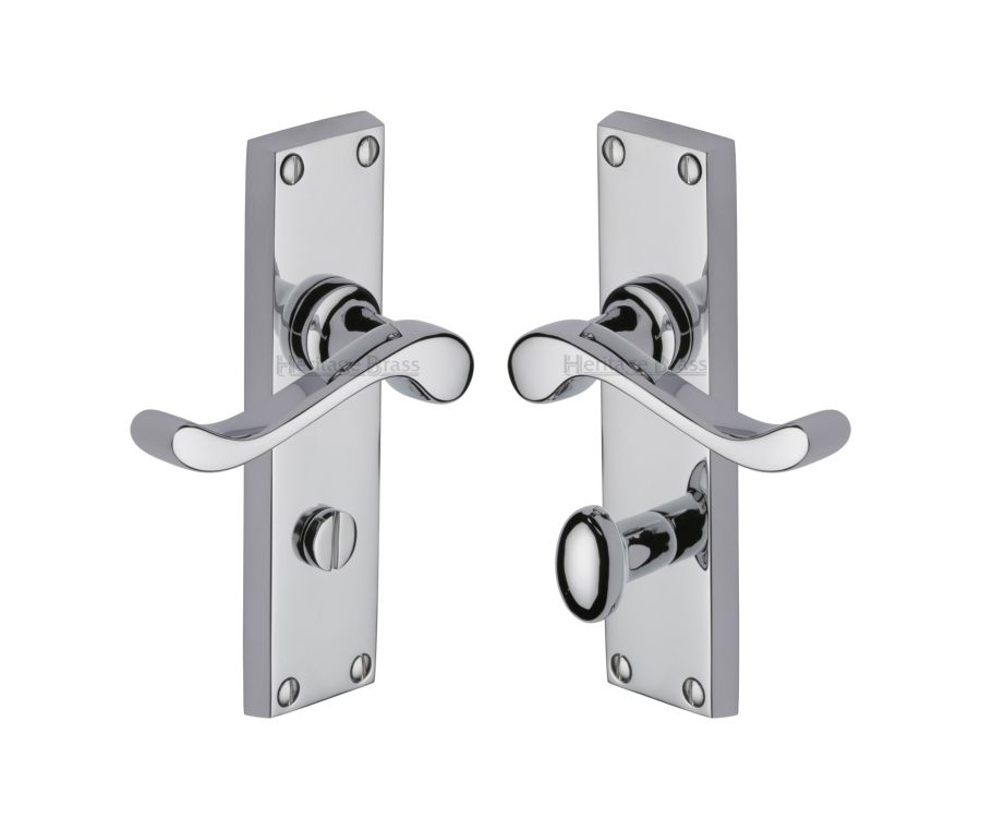 Heritage Brass Polished Chrome Bedford Door Handle on Plate - Bathroom Set