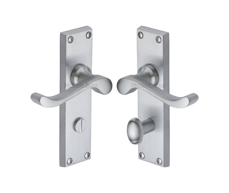 Heritage Brass Satin Chrome Bedford Door Handle on Plate - Bathroom Set