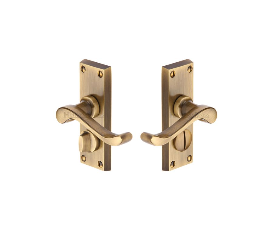 Heritage Brass Antique Brass Bedford Short Door Handle on Plate - Bathroom Set