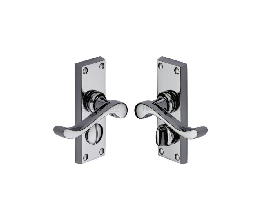 Heritage Brass Polished Chrome Bedford Short Door Handle on Plate - Bathroom Set