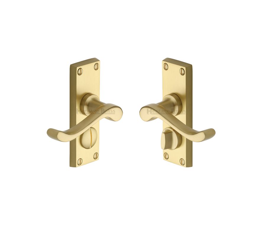 Heritage Brass Satin Brass Bedford Short Door Handle on Plate - Bathroom Set