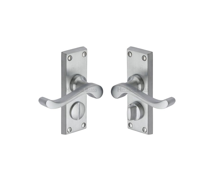 Heritage Brass Satin Chrome Bedford Short Door Handle on Plate - Bathroom Set