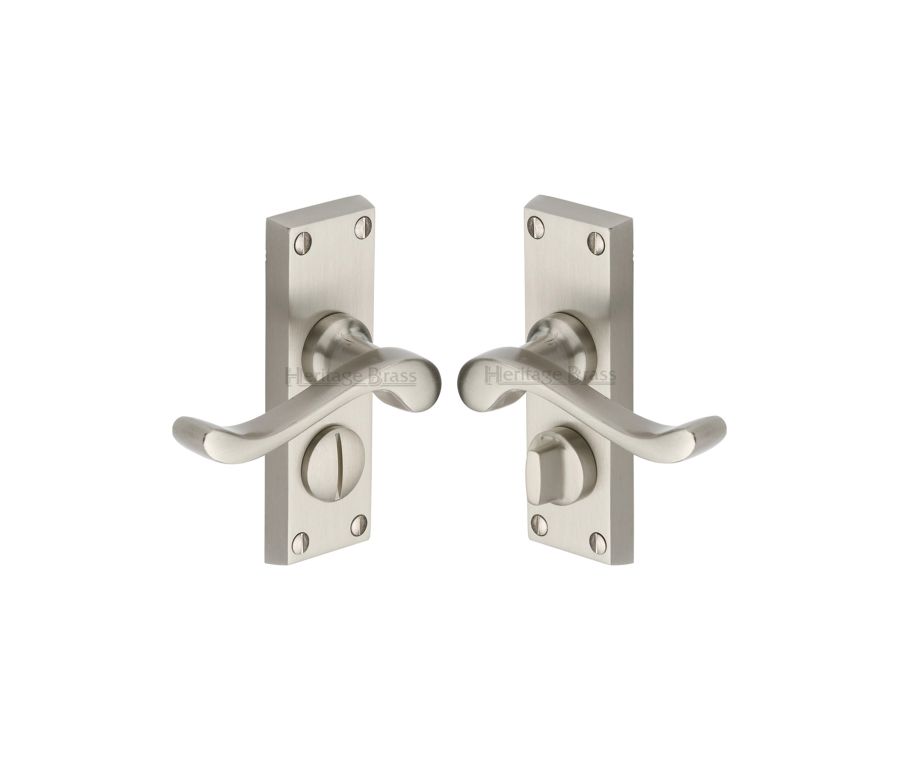 Heritage Brass Satin Nickel Bedford Short Door Handle on Plate - Bathroom Set