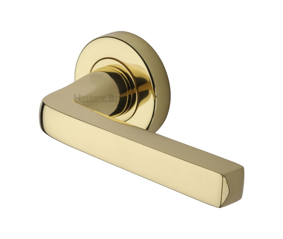 Polished Brass Alessa Door Handle on Round Rose