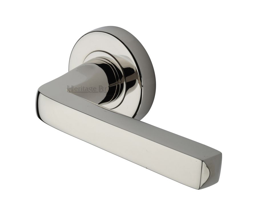 Polished Nickel Finish Alessa Door Handle on Round Rose