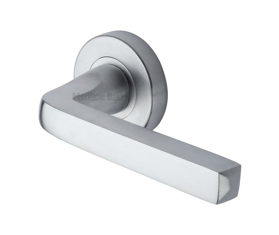 Satin Chrome Alessa Door Handle on Round Rose